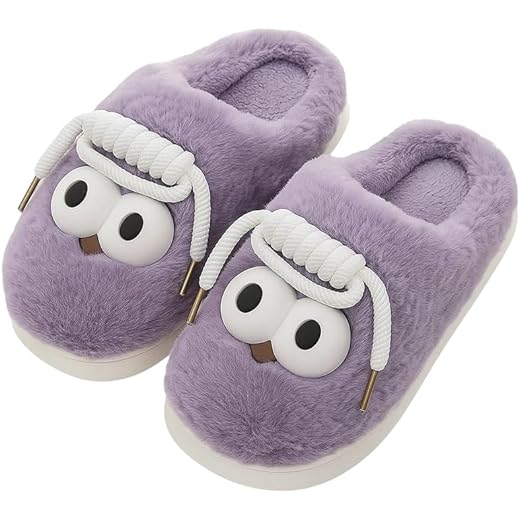 Owl Eyes Plush Slippers Comfort Purple