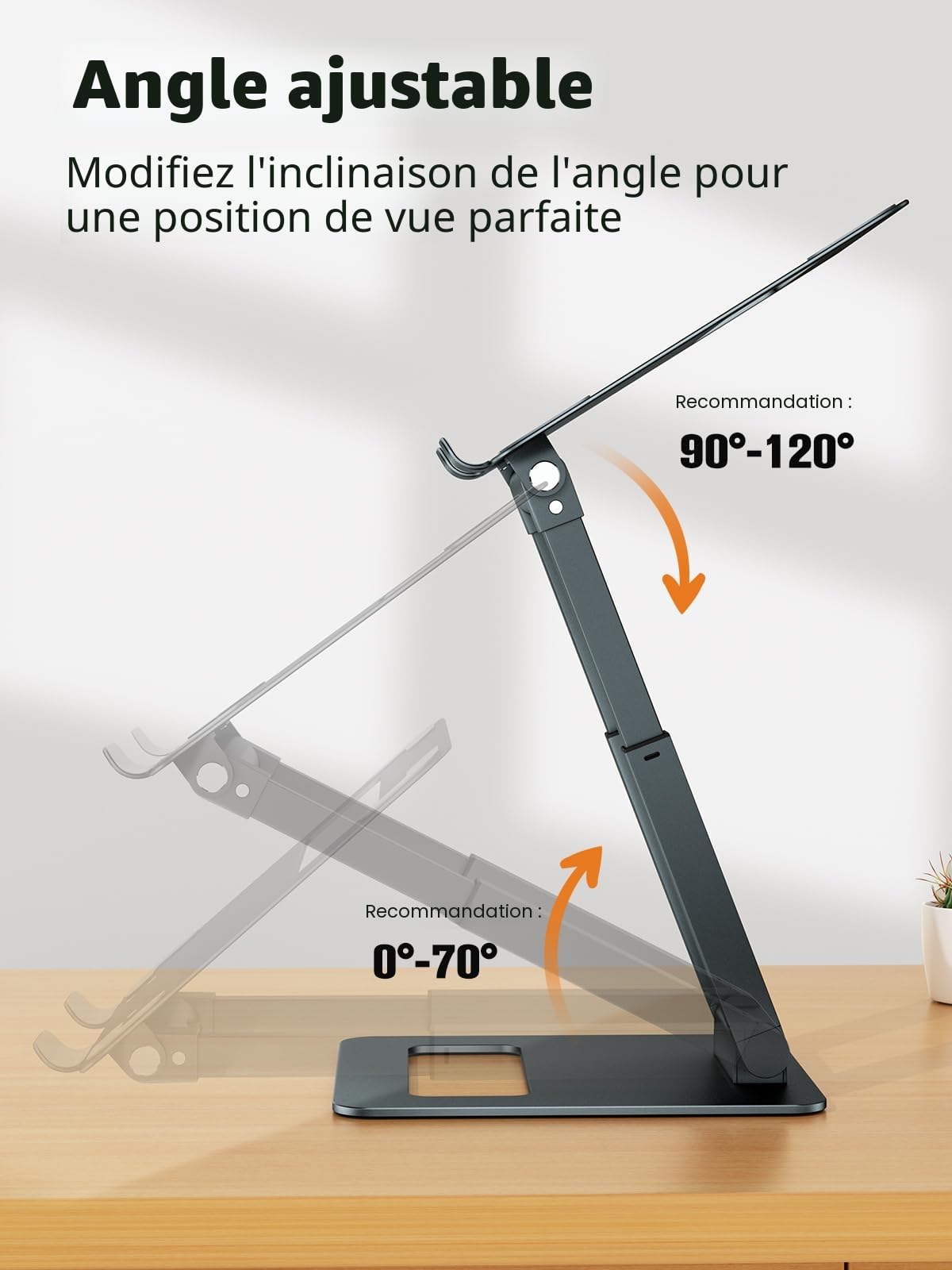 Tounee Support pour Ordinateur Portable, Support PC Ergonomique Hauteur Réglable de 2,1” à 21", pour Jusqu'à 22 Livres de MacBook,Toutes Ordinateur Portable 10-17 Pouces, Gris