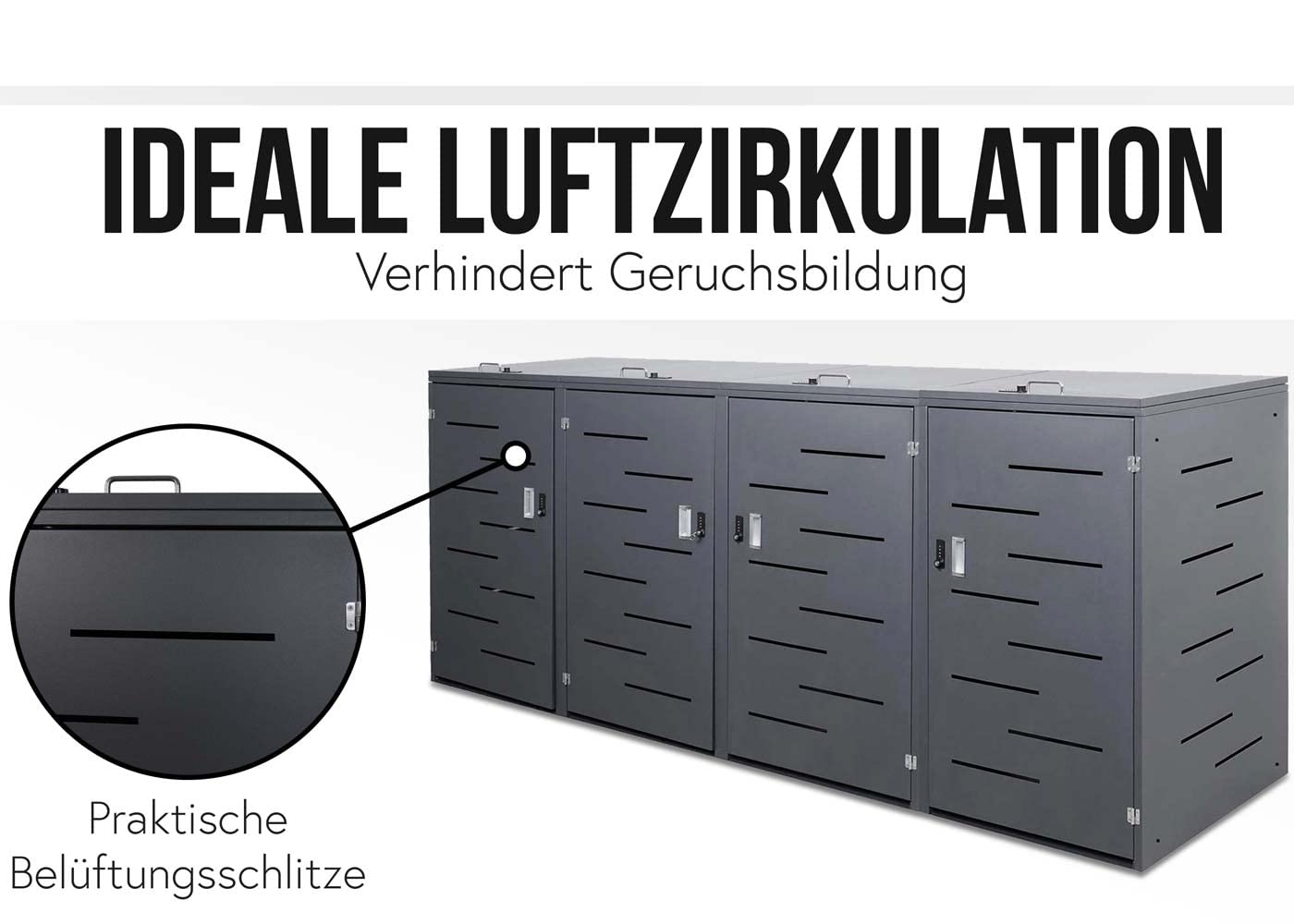 4er-Mülltonnenverkleidung HWC-E83, Mülltonnenbox Mülltonnenabdeckung, erweiterbar 117x263x80cm - anthrazit, Stahl 108kg