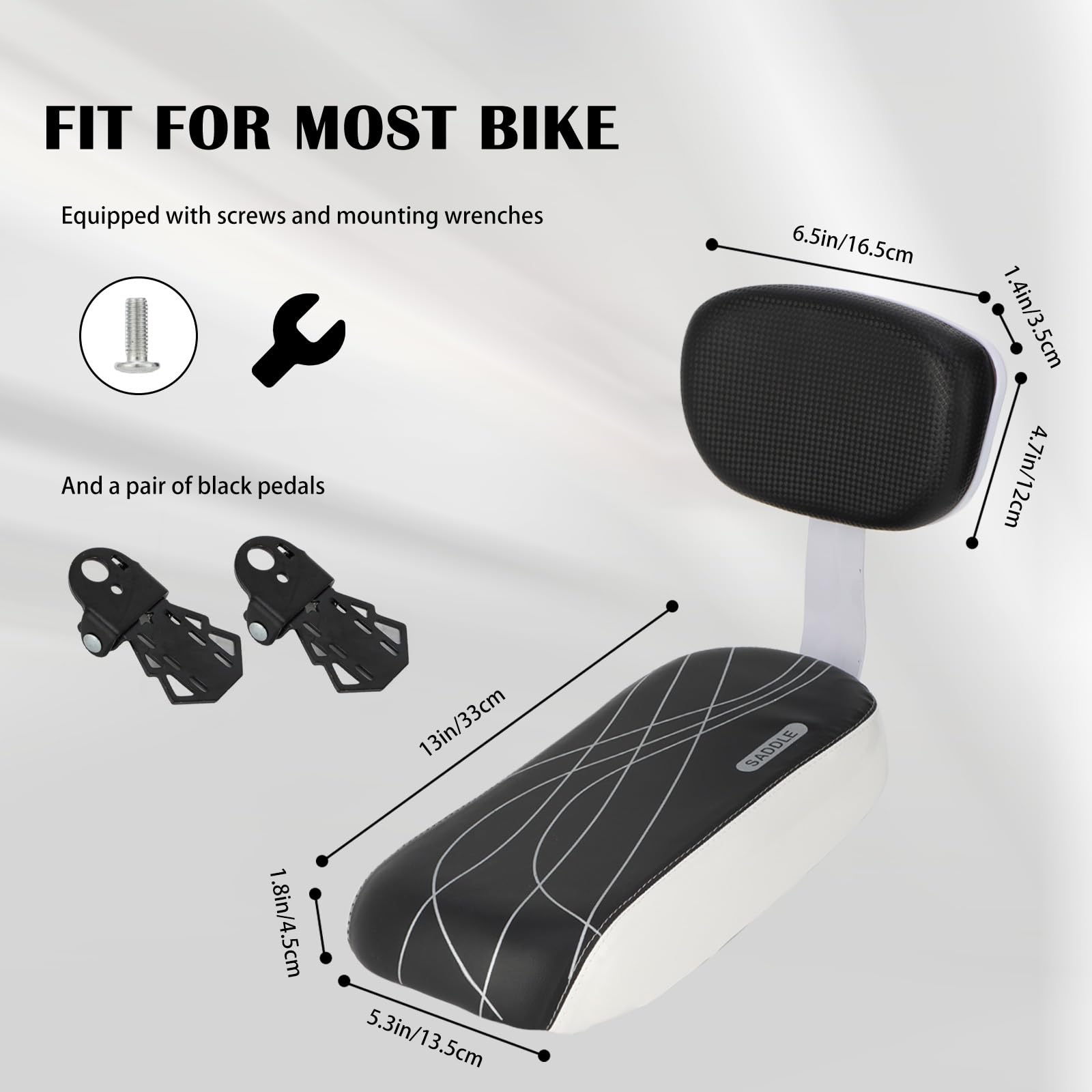 BWBIKE Seggiolino Posteriore Bicicletta Bici Ciclismo Bicicletta Mountain Bike Pelle PU Cuscino Morbido Sedile Portapacchi Posteriore Seggiolino per Bambini con Schienale e Poggiapiedi