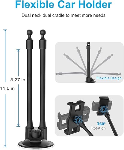 Miniatura 3 de woleyi Soporte doble para tableta de automóvil, parabrisas para ventana de automóvil y soporte para tableta con ventosa de doble brazo largo para