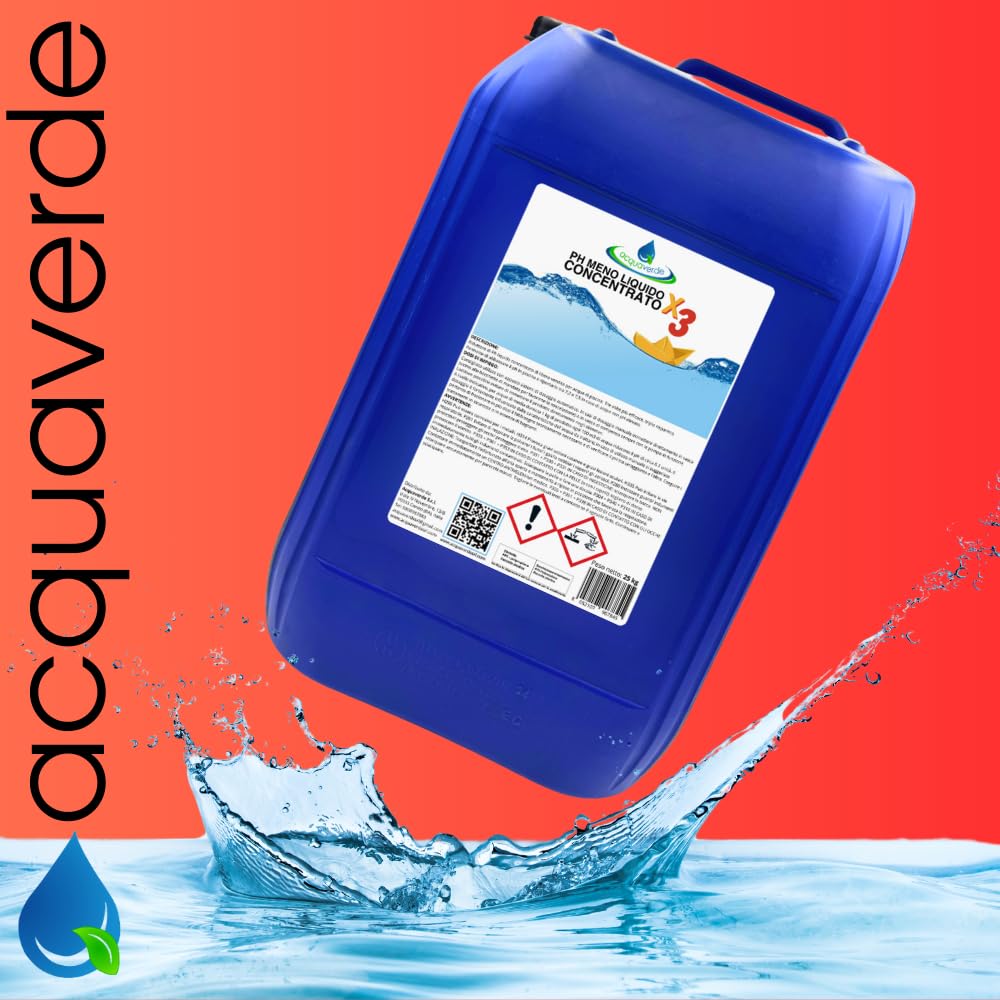 acquaverde | Ph Meno liquido CONCENTRATO X3, Regolatore e Abbattitore di pH TRIPLA POTENZA per Manutenzione Acqua di Piscina, Ideale anche per Dosatori Automatici - Tanica da 25 kg