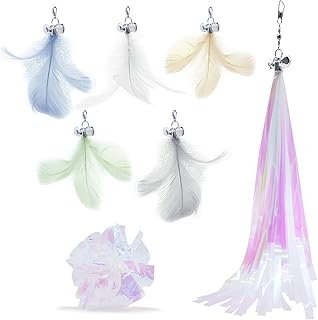 Feather Cat Wand Refills Set, 7PCS Interactive Cat Teaser Wand Toys Refills Set, Replacement Feather Cat Catcher Toys with Bells for Cats or Kitten, Fun Exercise Playing