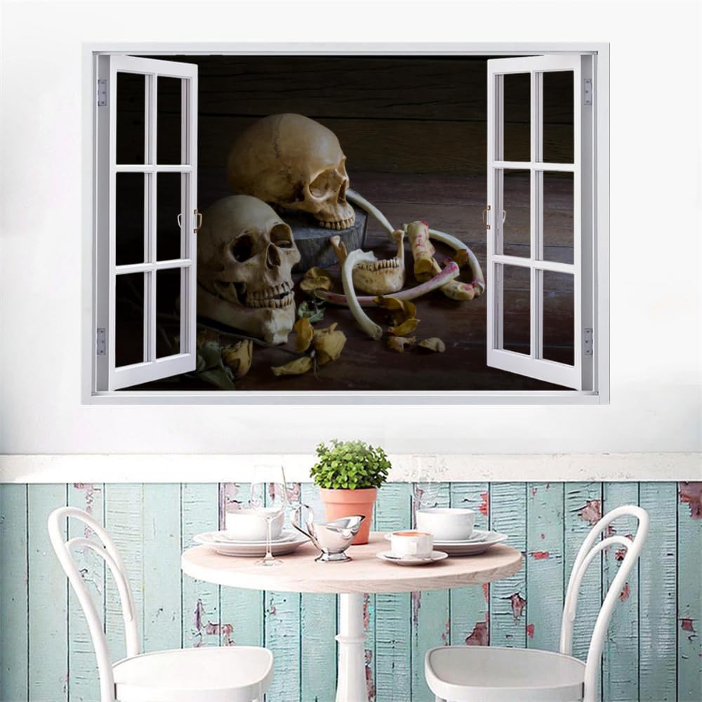 Adesivo Da Parete 3D Rimovibile Scheletro Decorazione Da Parete, Pavimento, Soffitto, Decalcomania Fracassata, Decorazione Artistica Cranio Per Soggiorno, Murale 120x80cm