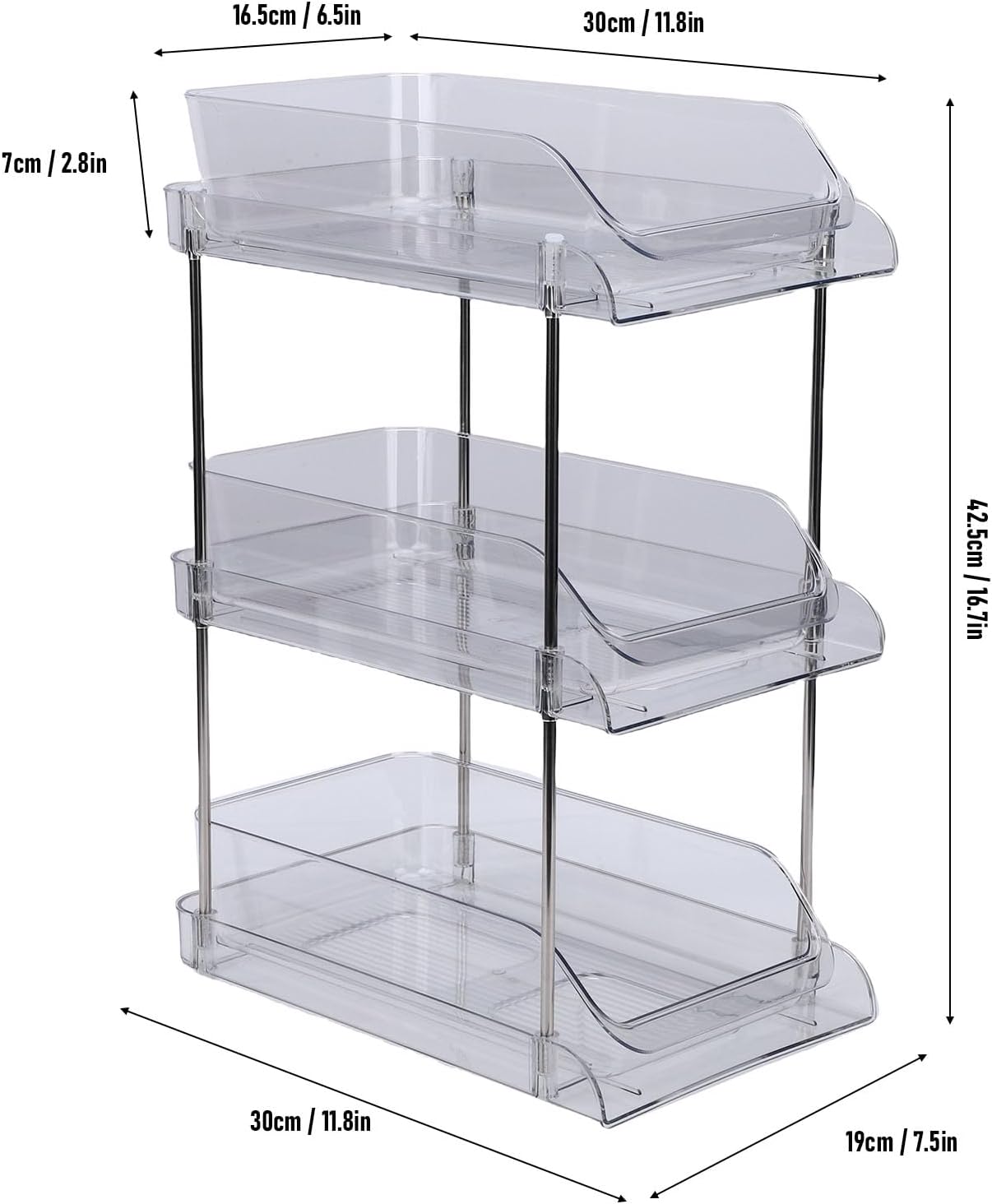 3 Tier Clear Under Sink Organizer Pull Out Stackable Storage Unit Multipurpose for Kitchen Pantry Bathroom Skincare Cabinet (3 Layers Shelf)