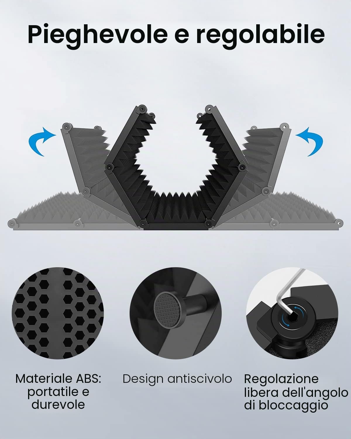 Moukey Scudo di Isolamento per Microfono Pieghevole, Scudo Insonorizzanti a 5 Pannelli Fonoassorbenti con Adattatore per Microfono da 3/8" a 5/8", per Studio di Registrazione, Podcast, Canto