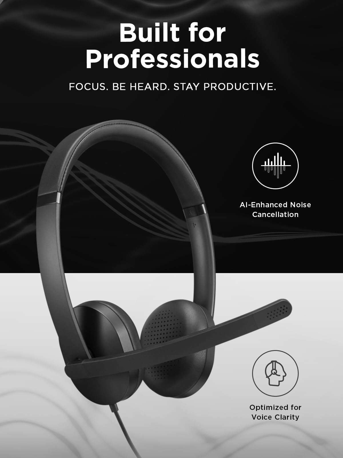 Lenovo Wired VoIP Headset 5000 per Teams, cuffie cablate USB-C con adattatore USB-A, AI noise reduction via LADM, microfono boom reversibile, plug & play