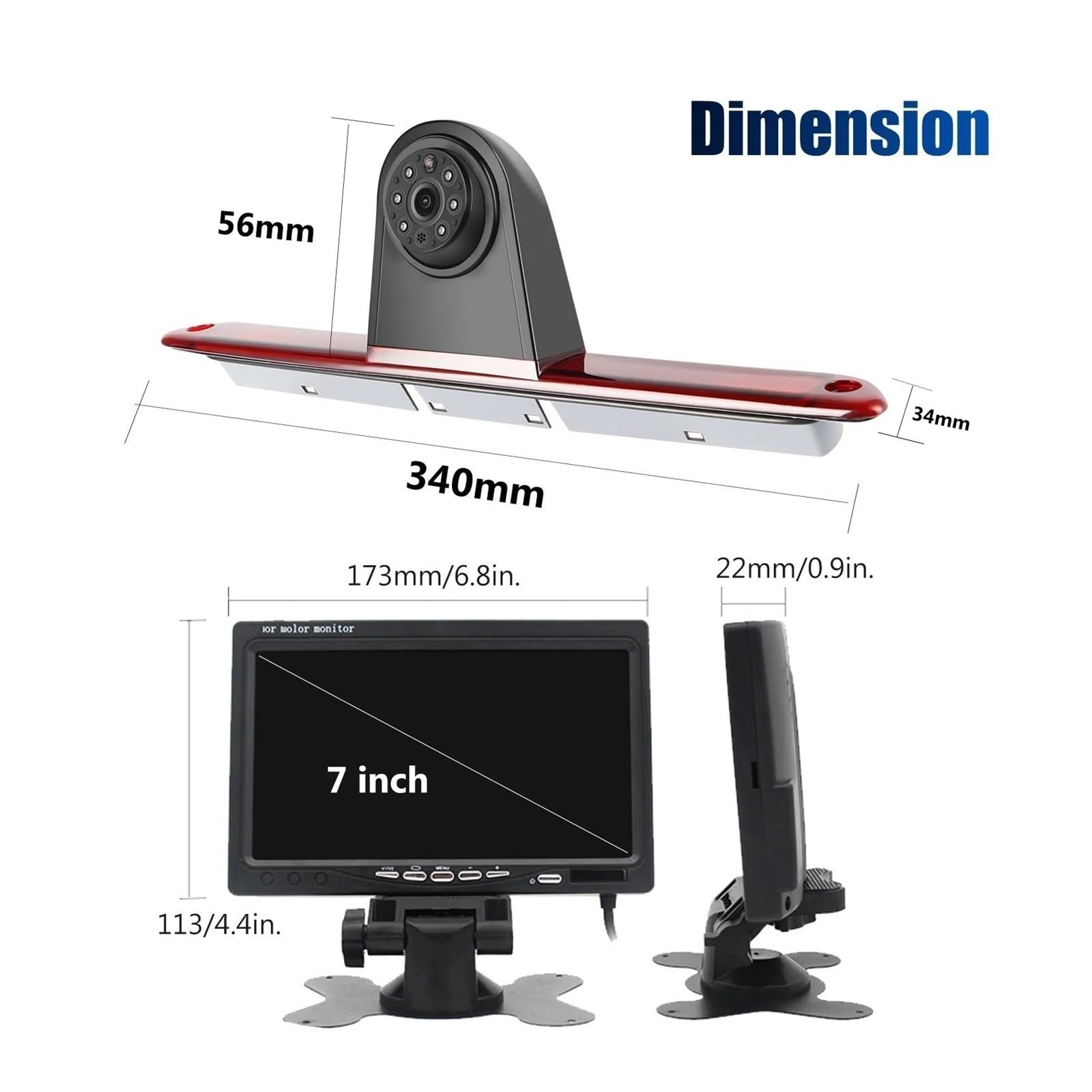 HD Cámara Monitor LCD 7" + Cámara Visión Trasera Tercera Luz Freno para W907 para W906 para VW para Crafter para Caravelle T5/T6