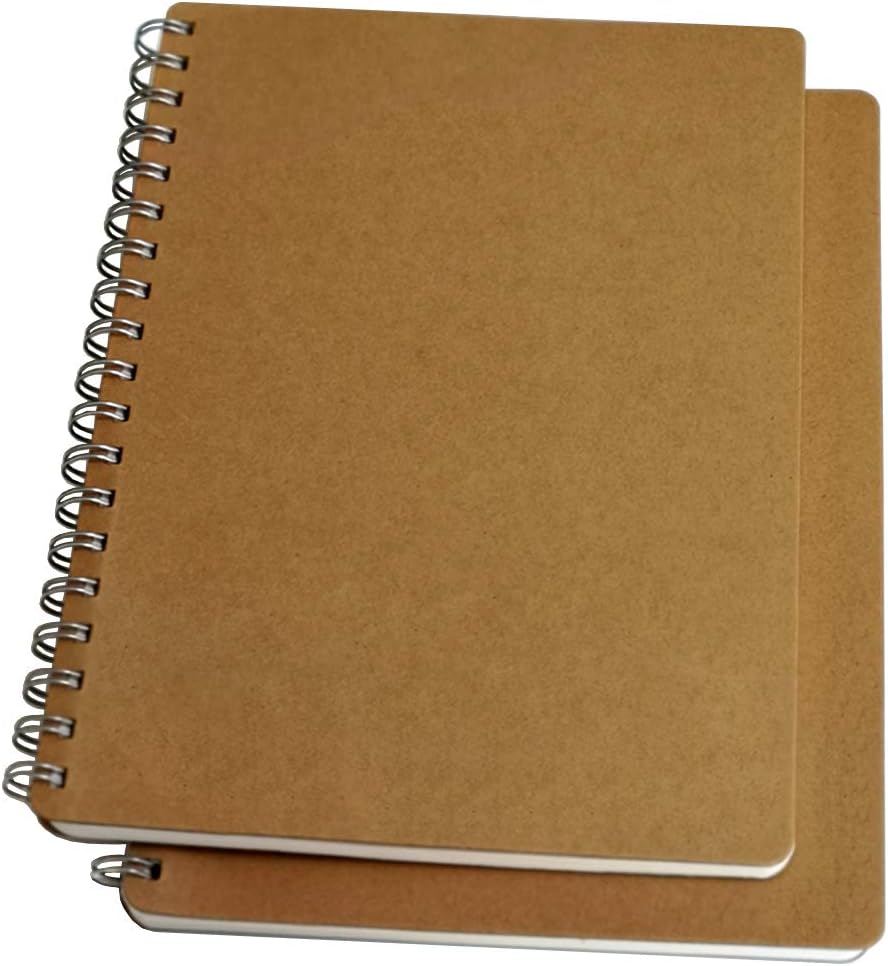 YUREE Spiral Notebook/Spiral Journal, B5 Hard Kraft Cover Spiral Notebook Square Grid, 2 Notebooks Per Pack, 80 Sheets (160 Pages) Each Notebook, 10" x 7.3"