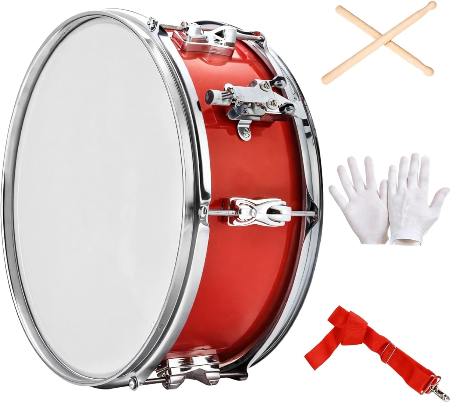 13-Inch Marching Snare Drum Kit - Includes Wooden Mallets, Gloves, Adjustable Strap, And Red Drum, Ideal For Beginners And Advanced Learners