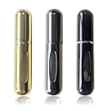 3 Pack - 5 Milliliter Mini Refillable Perfume Atomizer Bottle, Multicolor Perfume Spray, Scent Pump Case for Traveling and Outgoing (Gold-Black-Silver)