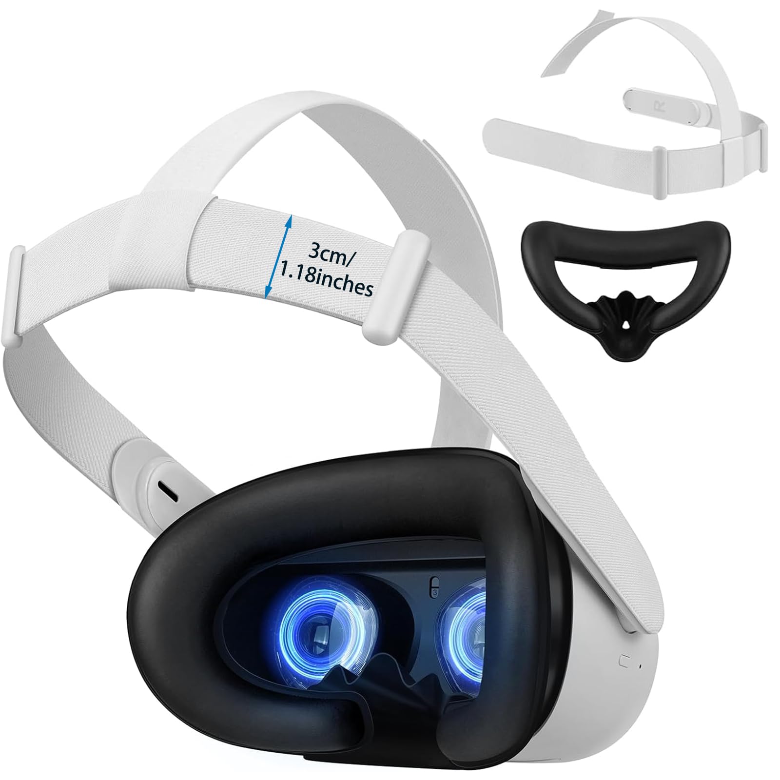 Cinghia per la Testa e Copertura per il Viso per Meta Quest 2, Kit di Accessori VR con Cinghia di Regolazione Sostitutiva e Imbottitura per il Viso Compatibile con Oculus Quest 2