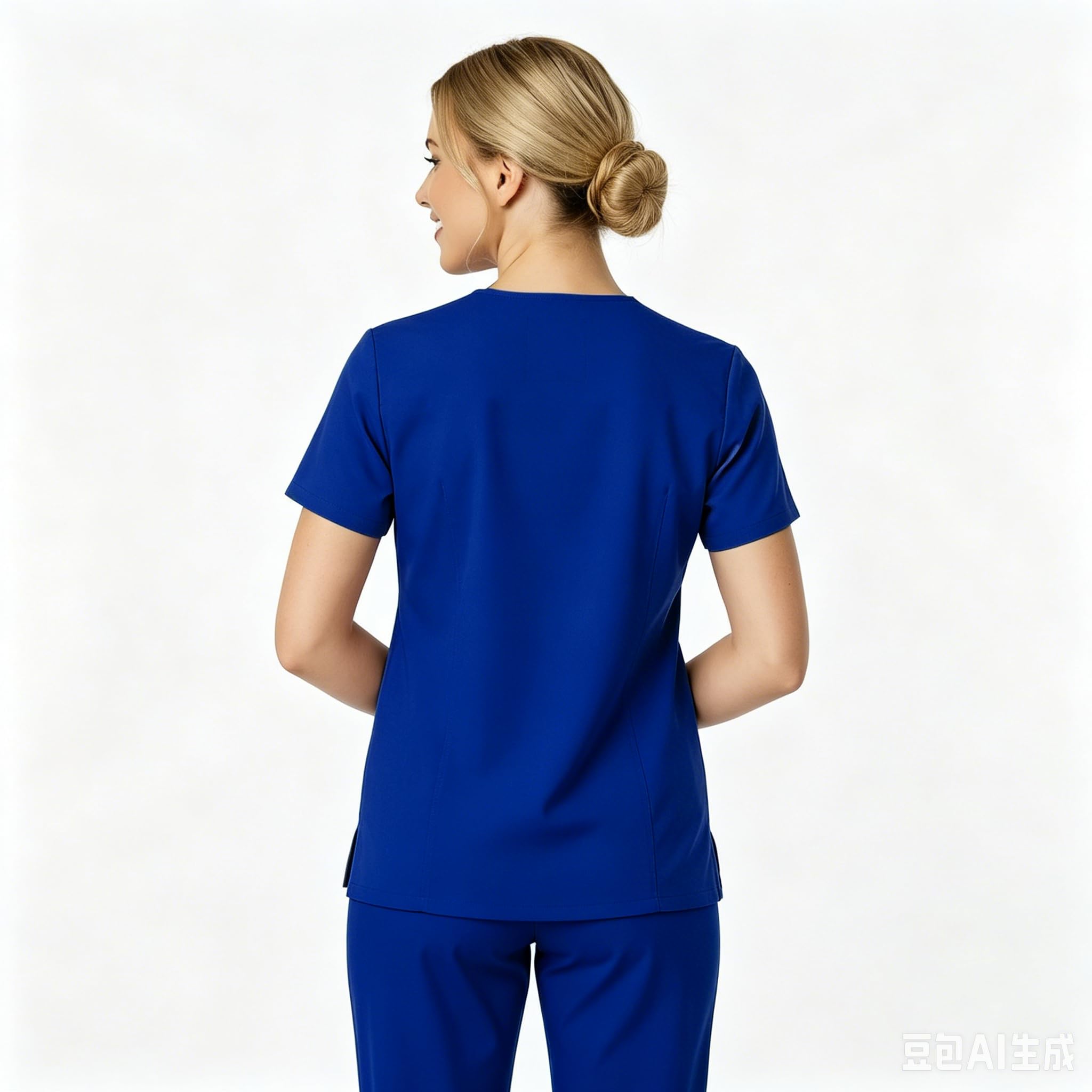 Uniformes médicos para mujer cuello en V manga corta 2 bolsillos Q-DK56