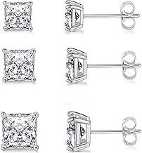 MDFUN S925 Sterling Silver Moissanite Stud Earrings Set 4 Prong Round Synthetic Moissanite Stud Earring Multiple Pack