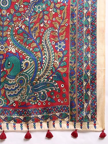 Image of RANI SAAHIBA Women's Art Silk Kalamkari Saree With Blouse Piece