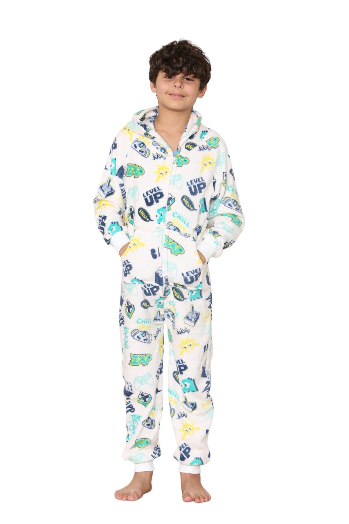 A2z 4 Kids Unisex Kids Cream A2z Kids Level Up Print Onesie Pyjama Sets - E.soft 930 Level Up ._5-6