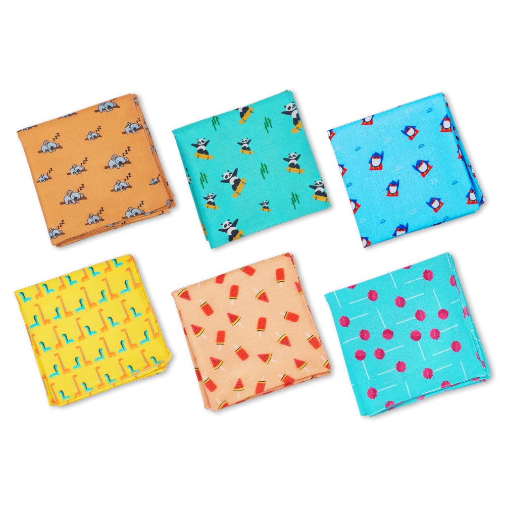 HexafunKids 100% Organic Premium Pure Cotton Handkerchiefs Printed Stylish Large Size (Pack Of 6)