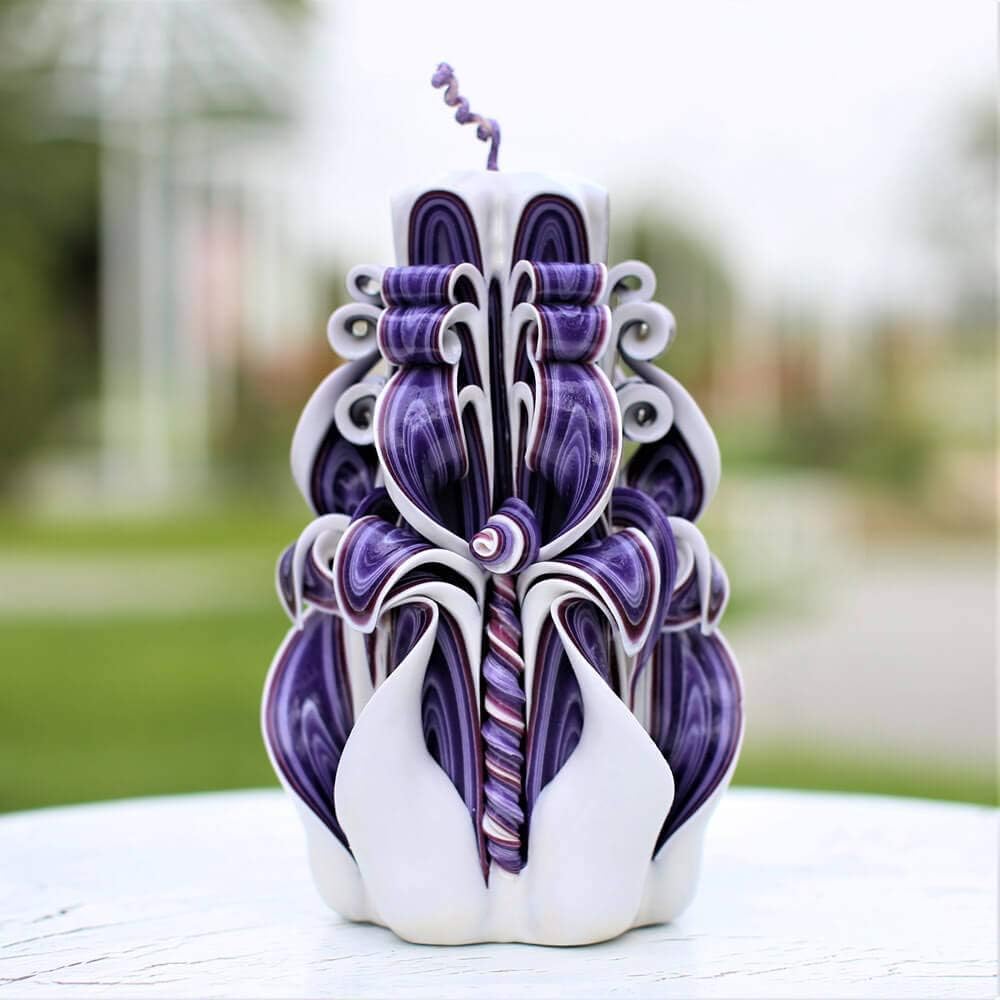 Hand Carved Candles Purple-Advent Christmas Luxury Candles-Carved Candle with Flowers-Cute gift for Men-Oscar candles