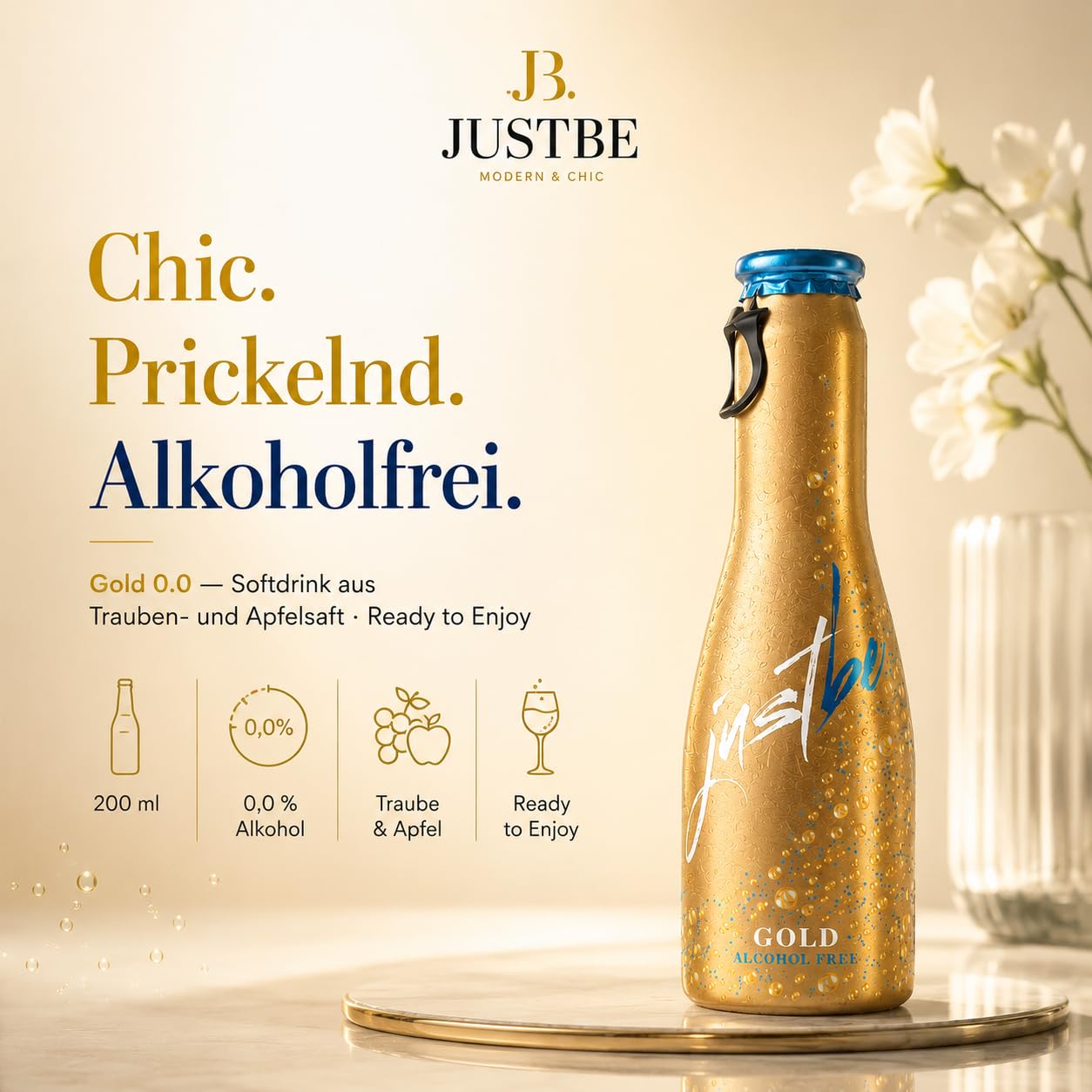 JustBe Gold Alkoholfrei | Piccolo frizzante l Alkoholfreier Gold (24 x 0,2l)