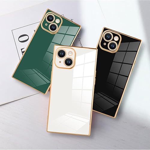 Miniatura 6 de SAKUULO Funda de teléfono para iPhone 15 Plus, bonita funda cuadrada dorada chapada en oro para mujeres y niñas, TPU suave, a prueba de golpes,