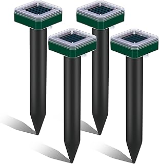 4 Pack Mole Repellent Solar Powered Snake Repellent Ultrasonic for Yard Powerful Gopher Trap Groundhog Vole Repellent Spik...