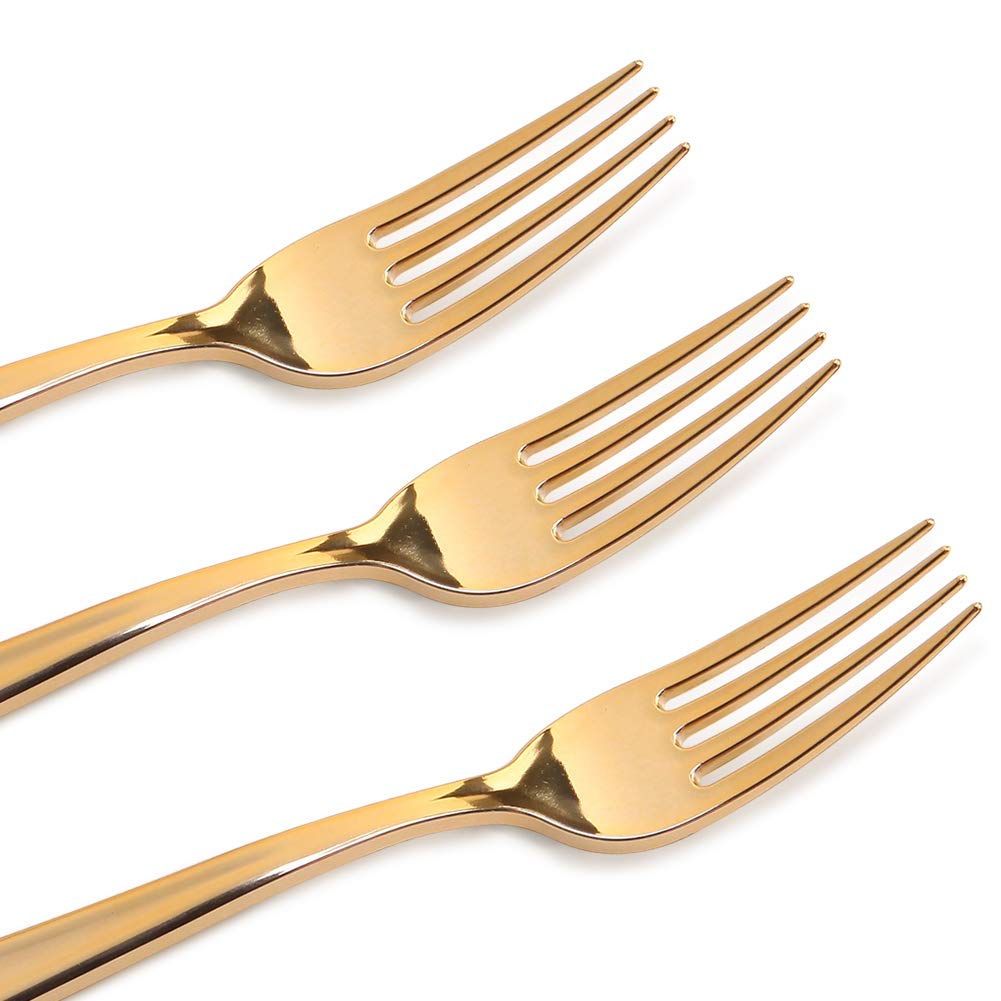 I00000 72 Pieces Gold Dessert Plates 7.5" & 72 Pieces Gold Disposable Forks 7.4", Clear Plastic Plates, Fancy Salad Plates and Appetizer Plates for Holidays, Occasions