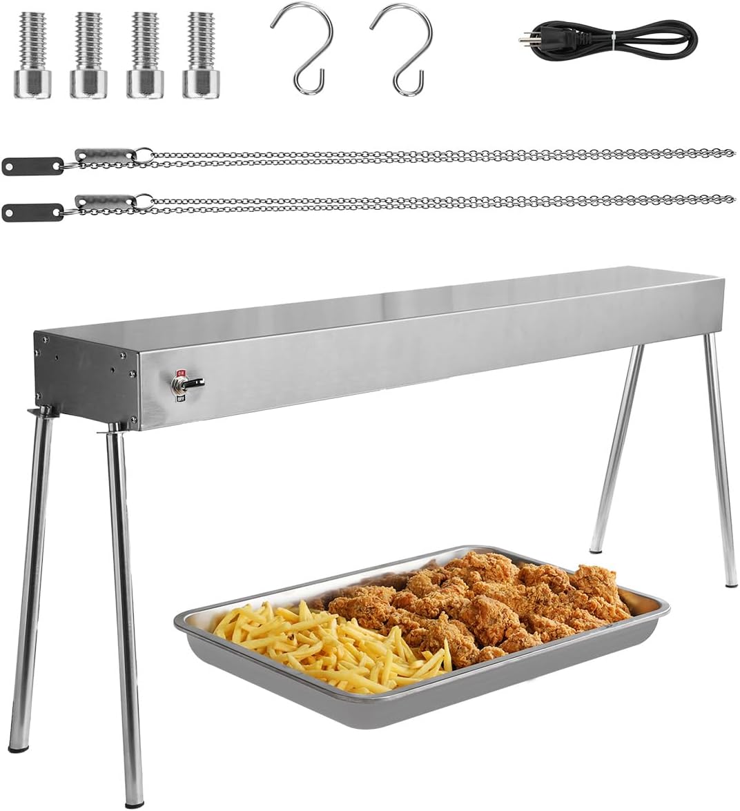 VEVOR Food Heat Lamp, 750W Hanging Commercial Food Heating Warmer, Stainless Steel Electric Strip Heater Light with Cord, Heatlamp Warming Equipment for Food Restaurant, Buffet, and Catering Kitchen