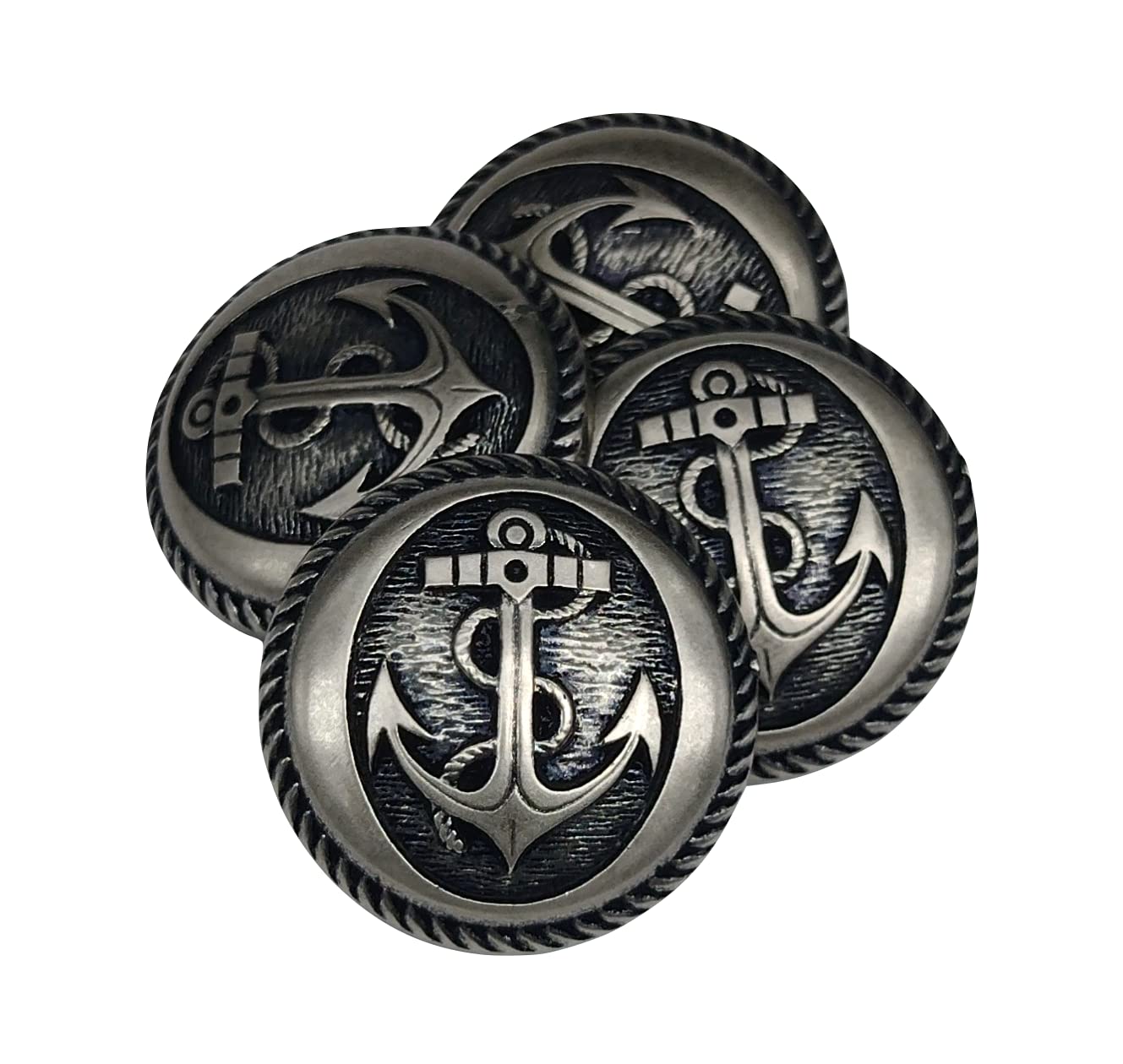 Bottoni in Oro e Argento con Ancora - Bottoni Blu Scuro - 2 Misure 15 e 23 mm - Prodotto e spedito dalla Spagna (Argento, 23 mm)