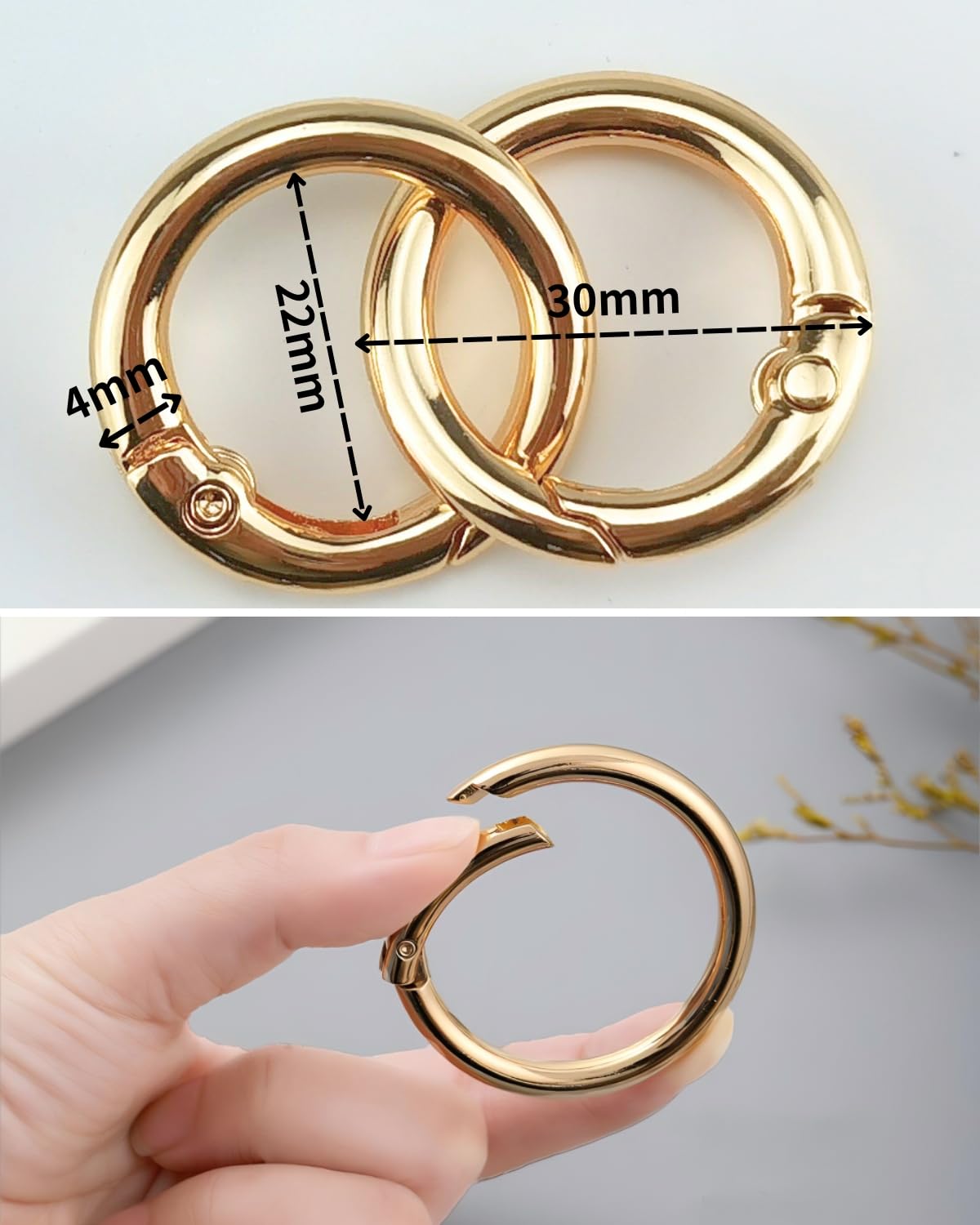 20 Moschettoni Rotondi Da 40 Mm In Lega Di Zinco – Chiusura A Molla, Ideali Per Portachiavi, Borse E Fai Da Te (Oro Chiaro)