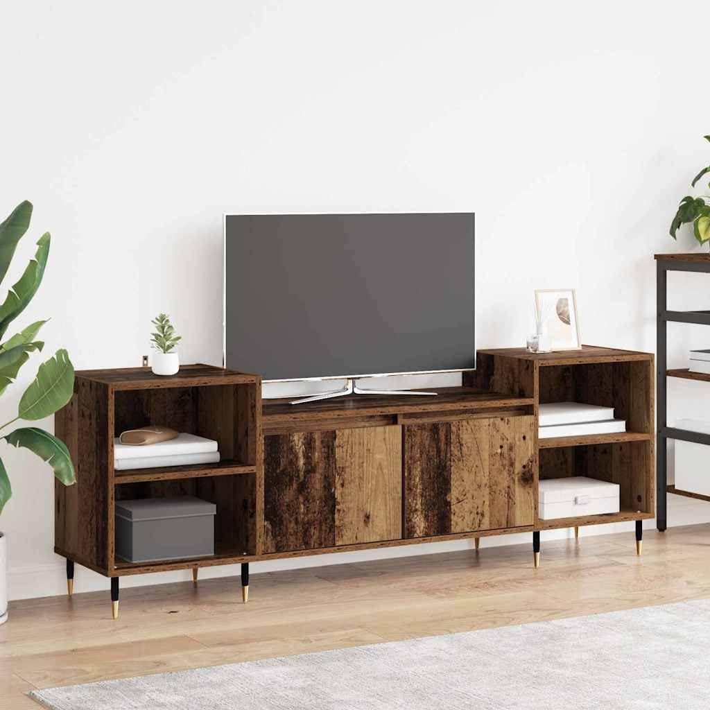 Mobile TV in legno anticato, 160 x 35 x 55 cm, con 2 ante e 4 ripiani, credenza bassa per soggiorno, home theater e multimediale, pratico spazio e ripiano
