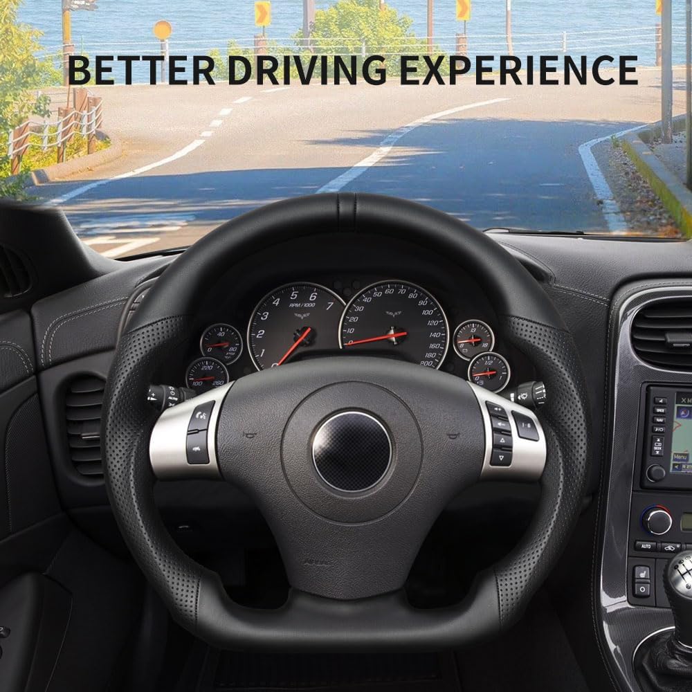 D-shaped Steering Wheel, Full Leather Steering Wheel Fit For Chevy Corvette C6 2006-2011 ZR1 Z06