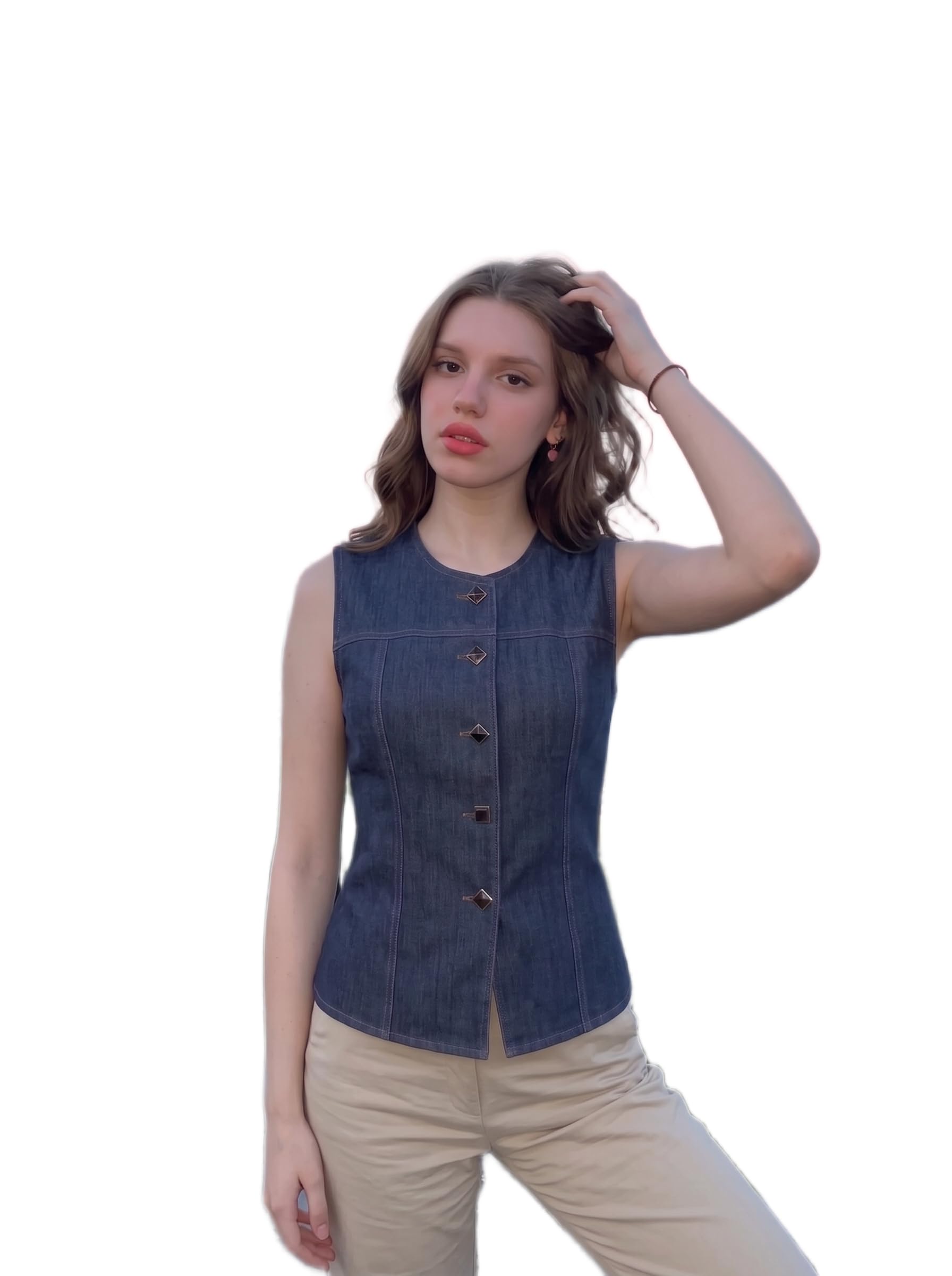 Women's Denim Vest Sleeveless Button Down Top – Casual Stretch Denim Waistcoat-picture-34