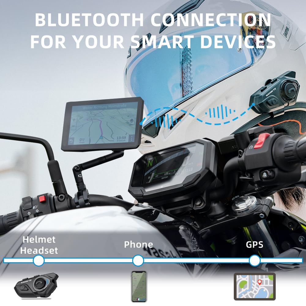 T2 - 4 auriculares Bluetooth para motocicleta, intercomunicador Bluetooth para 2 conductores de 1000 m con intercambio de música, cancelación de ruido DSP y CVC, radio FM, emparejamiento con