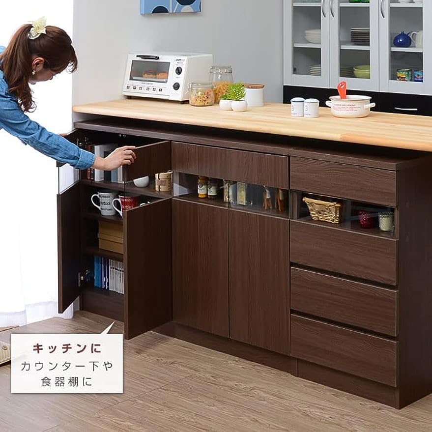 Amazon｜薄型キッチンカウンター下収納 食器棚 隠す収納 ディスプレイ