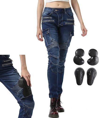 Takuey Pantalones de motociclista para mujer, pantalones de protección para ciclismo, Azul