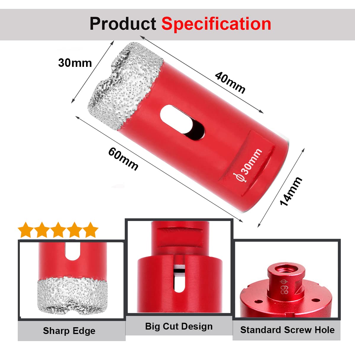 SagaSave 30mm M14 Diamond Coating Drill Bits Hole Saw,Long Life Hole Cutter Opener for Glass Ceramic Tile Marble Ceramics Bottles Etc 1PCS - Image 2