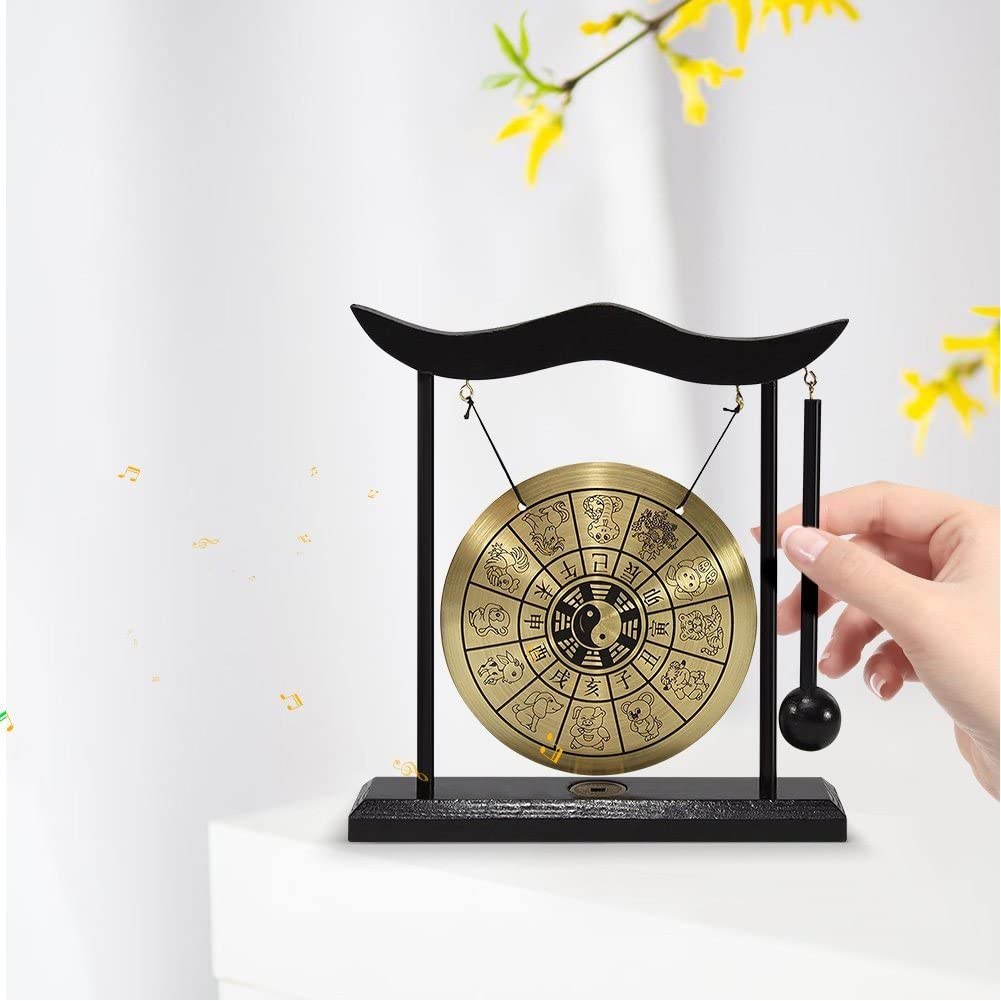 Mini Desktop Gong Tavolo Vento a Pezzi Strumenti a Percussione Piatti Gong con Martello per La Casa Regalo per La Casa