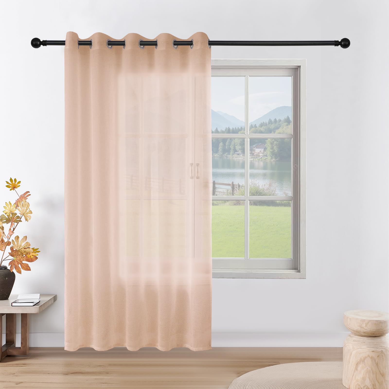 CUCRAF Voile Curtain with Eyelet Linen Net Curtains for Windows Sheer Curtains for Bedroom Kitchen Dormitory Home Decoration 1 Panel — image 1