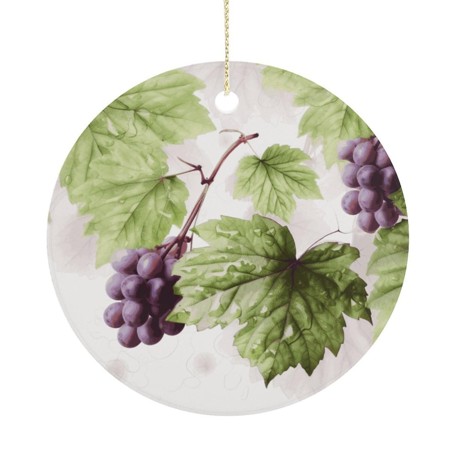 Beautiful Grape Leaves Christmas Ornaments Colorful Round Ceramic Ornament Christmas Hanging Decor Christmas Tree Decorations Xmas Keepsake for Women Men Xmas Holiday Party
