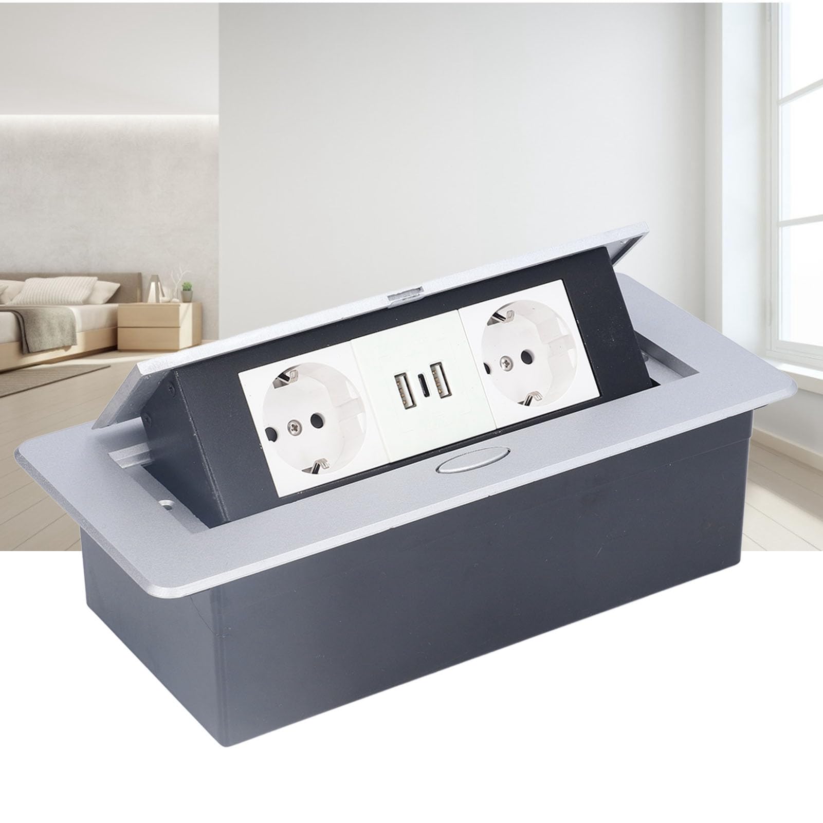 Prise Murale Double 16a Avec 2 Ports Usb Type C 3.4a Charge Rapide Pour Maison Bureau Encastrable