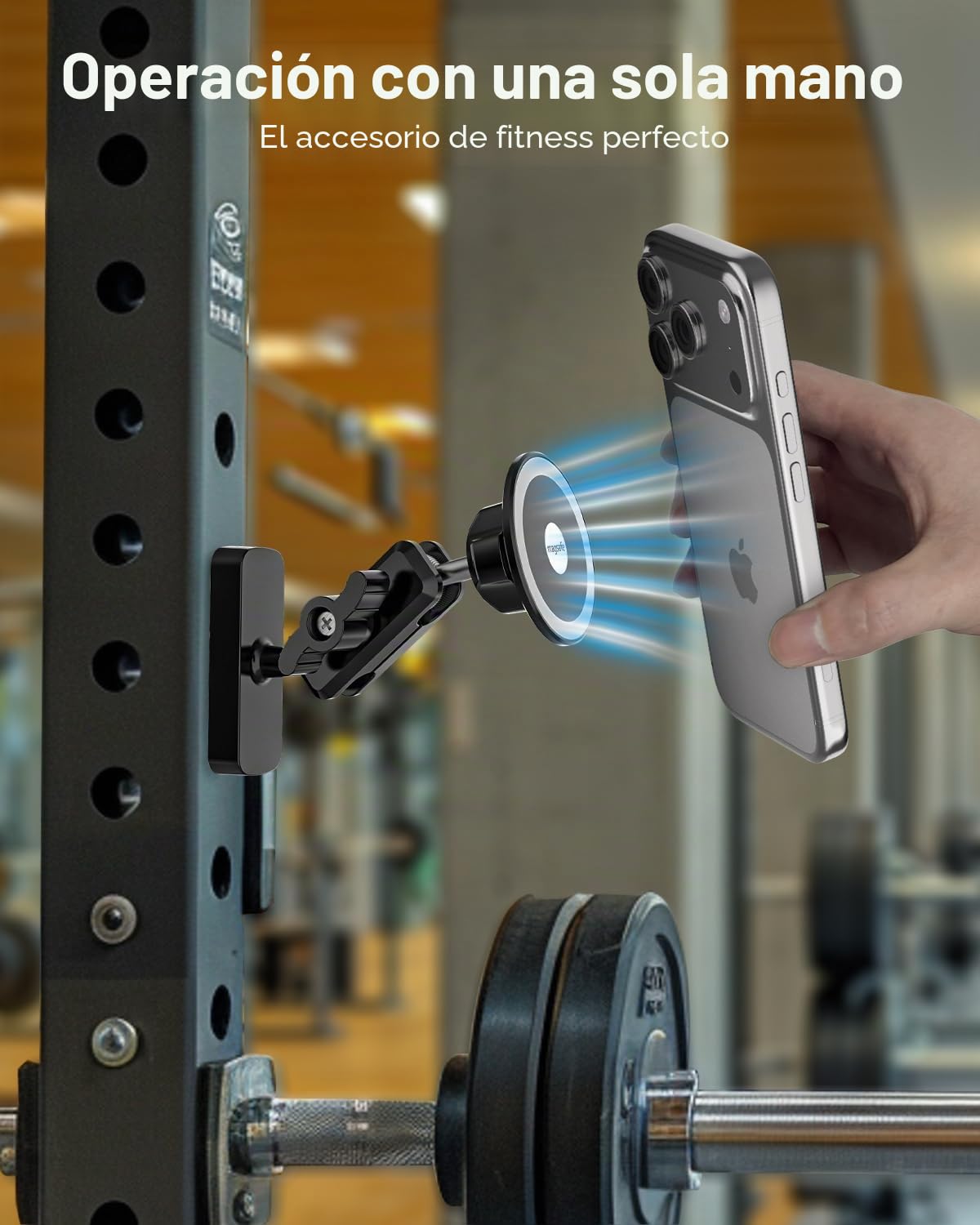 Soporte Magnético Doble Móvil Multifuncional, Ajustable 360° | Soporte Móvil Pared Iman para Gym/Frigorifico/Carretilla Elevadora/Tractor para Funda Mag-safe, iPhone, Teléfonos Android