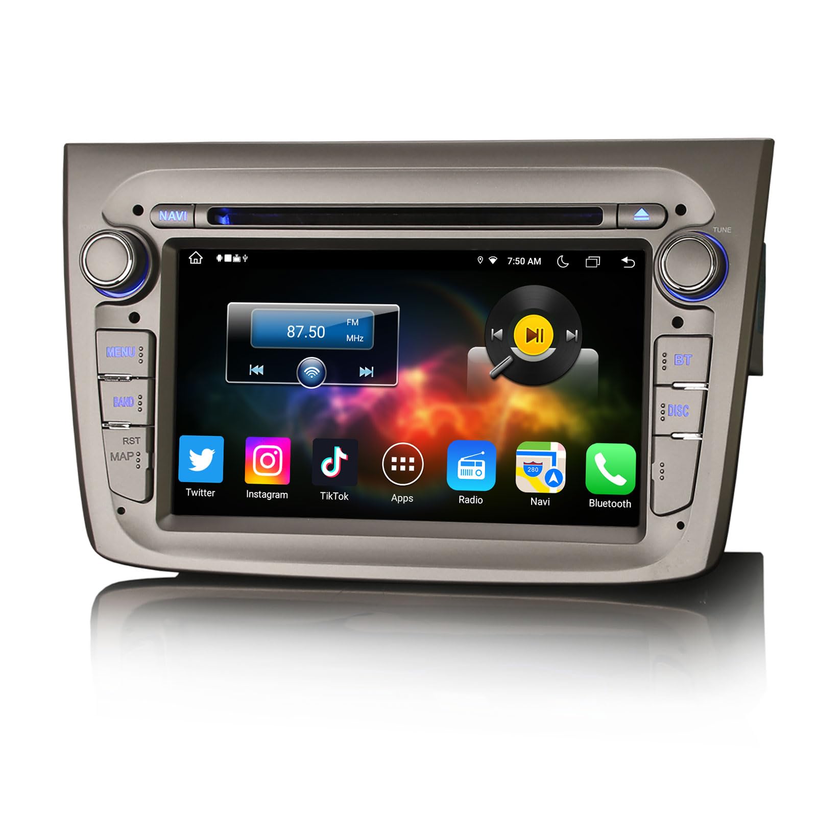 Erisin 7 pollici 8 Core 4GB+64GB Android 14 Autoradio Bluetooth GPS Navigatore per Alfa Romeo Mito Supporta CarPlay senza fili Android Auto WiFi 4G DAB+ RDS FM DSP USB Canbus Lettore CD Mirror Link