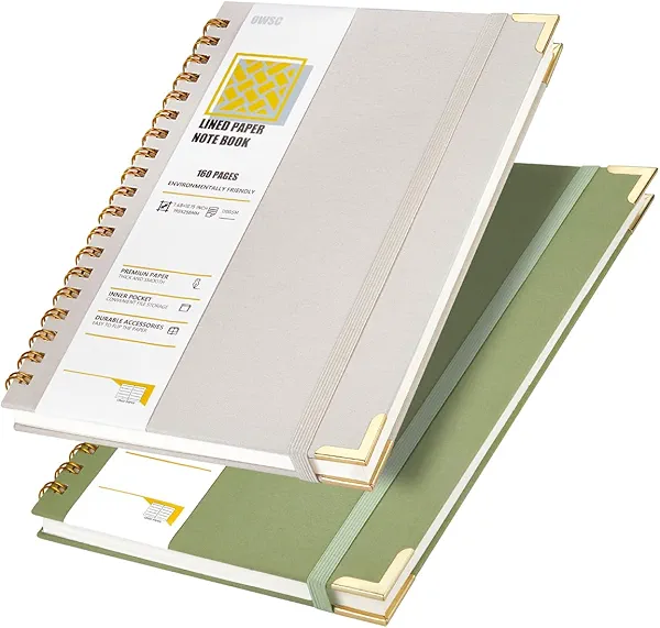OWSC Lined Spiral Notebook with thick 110 GSM Papers, 320 Pages B5 Size College Ruled Notebook, Hardcover 7.1 x 10 Inches Journal for Women and Men, Notebooks for work, School (2 Pack B5 Grey Green)