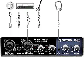 Profissional Placa de Som Audio,Bluetooth MP3 Entrada para computador 48V Phantom Power Estéreo DJ Studio Streaming (Q-22)