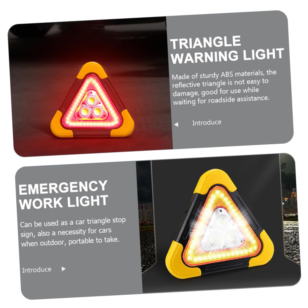 Luz de Emergencia para Coche Triángulo de Emergencia Portátil LED, Señalización Vial ABS, para Avería y Asistencia