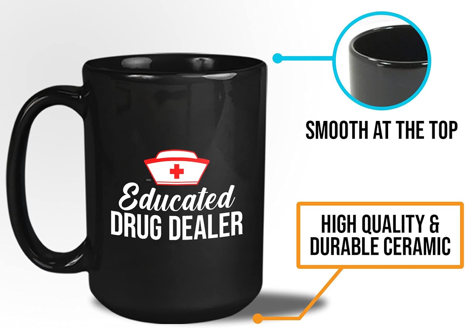 Bubble Hugs Nurse Coffee Mug - Educated Drug Dealer - Hospital Doctor RN Medic Coworker Nurse Educator Graduate Assistant 15oz Black