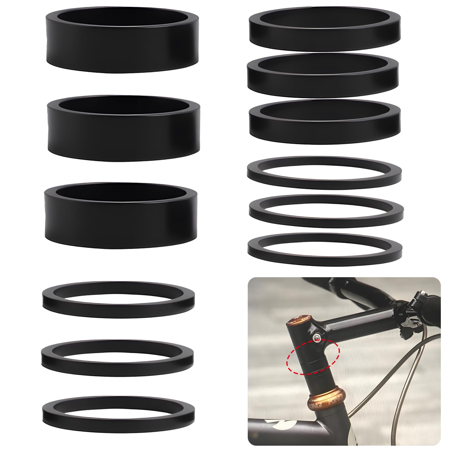 12 PCS Distanziali, Distanziale Cuffia Bici, 3x2/3/5/10 mm, Anelli Distanziali in Alluminio Leggero da 28,6 mm per Regolazione Sterzo Cuffia, Compatibili con Bici da Corsa, MTB, BMX, City Bike
