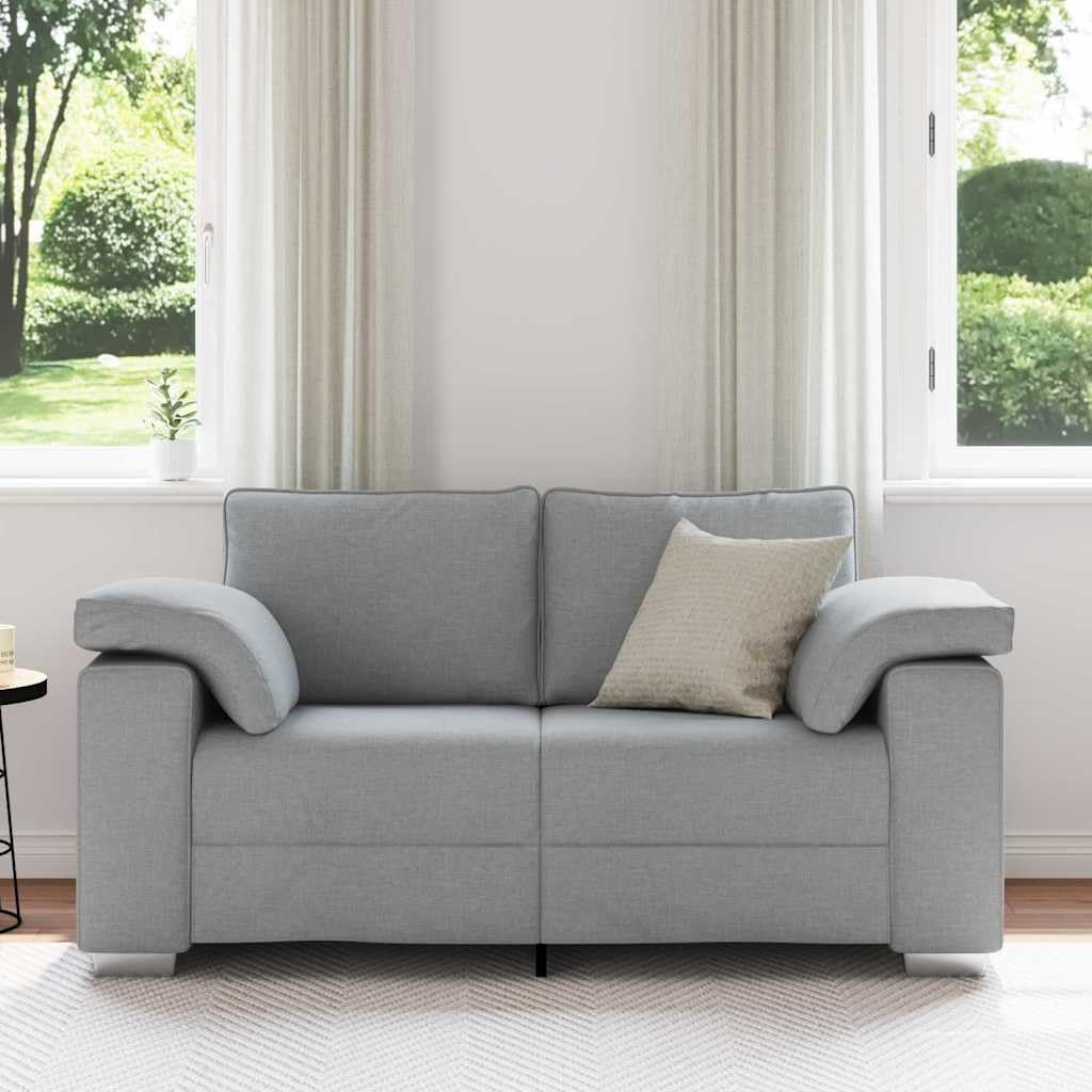 Divano grigio chiaro, 160 x 77 x 82 cm, rivestimento in tessuto, divano a 2 posti, per soggiorno, moderno e imbottito, con braccioli larghi, durevole