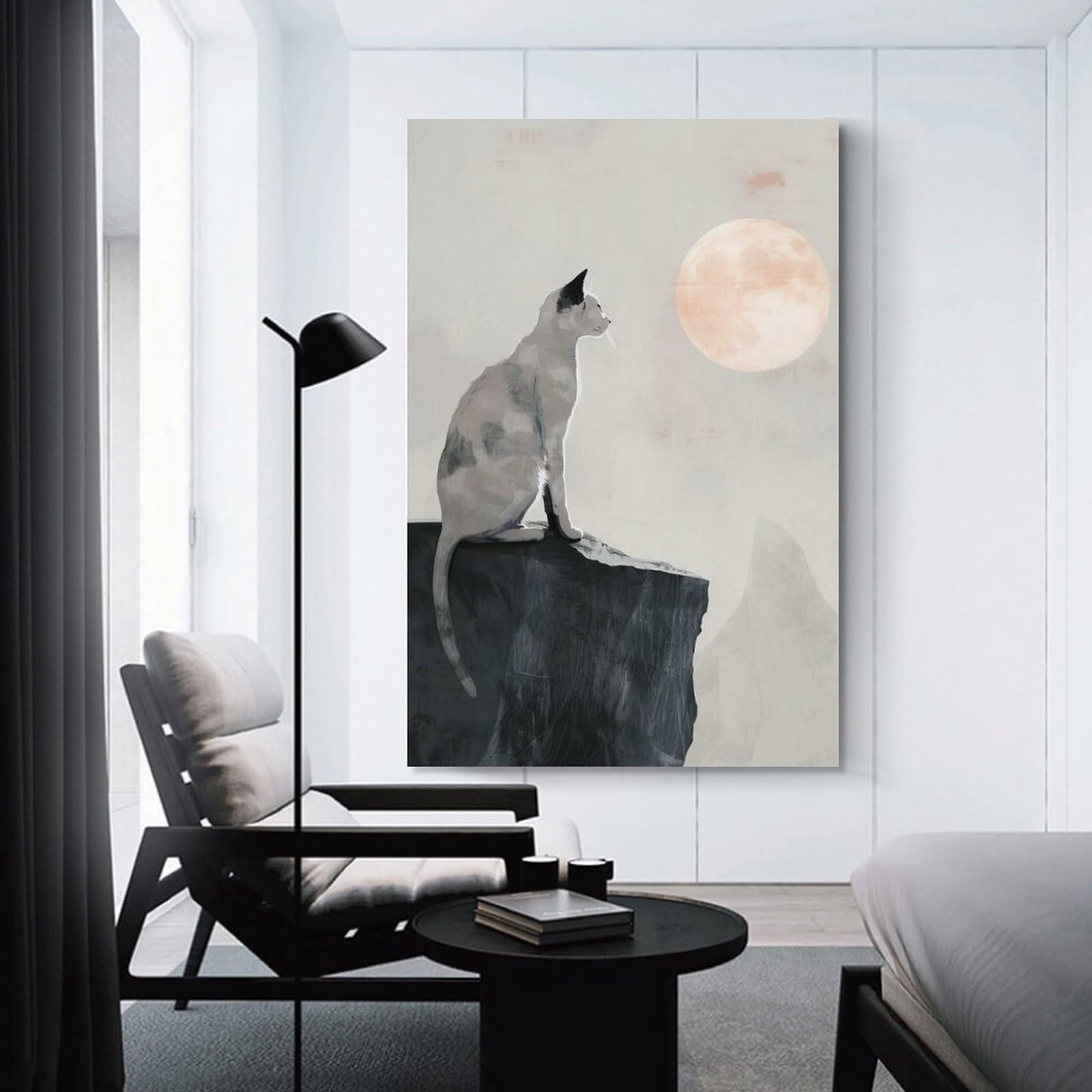 Junmoney Unframe-Style-9 Decorative Wall Artwork Cat And Moon Digital Painting, 16X24inch(40X60cm), For New Homes, Bedrooms Or Workspaces, Canvas Artwork With Gifting Potential