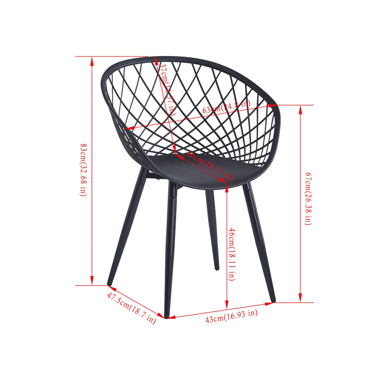 Juego de 6 sillas de comedor – Sillones de exterior resistentes a la intemperie, color negro de plástico con reposabrazos, muebles de jardín balcón y muebles de terraza para interior y